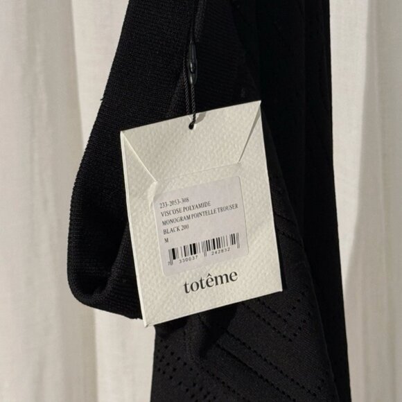 Totême Monogram Pointelle Knit Wide Leg Trousers Black M NWT - Picture 5 of 9